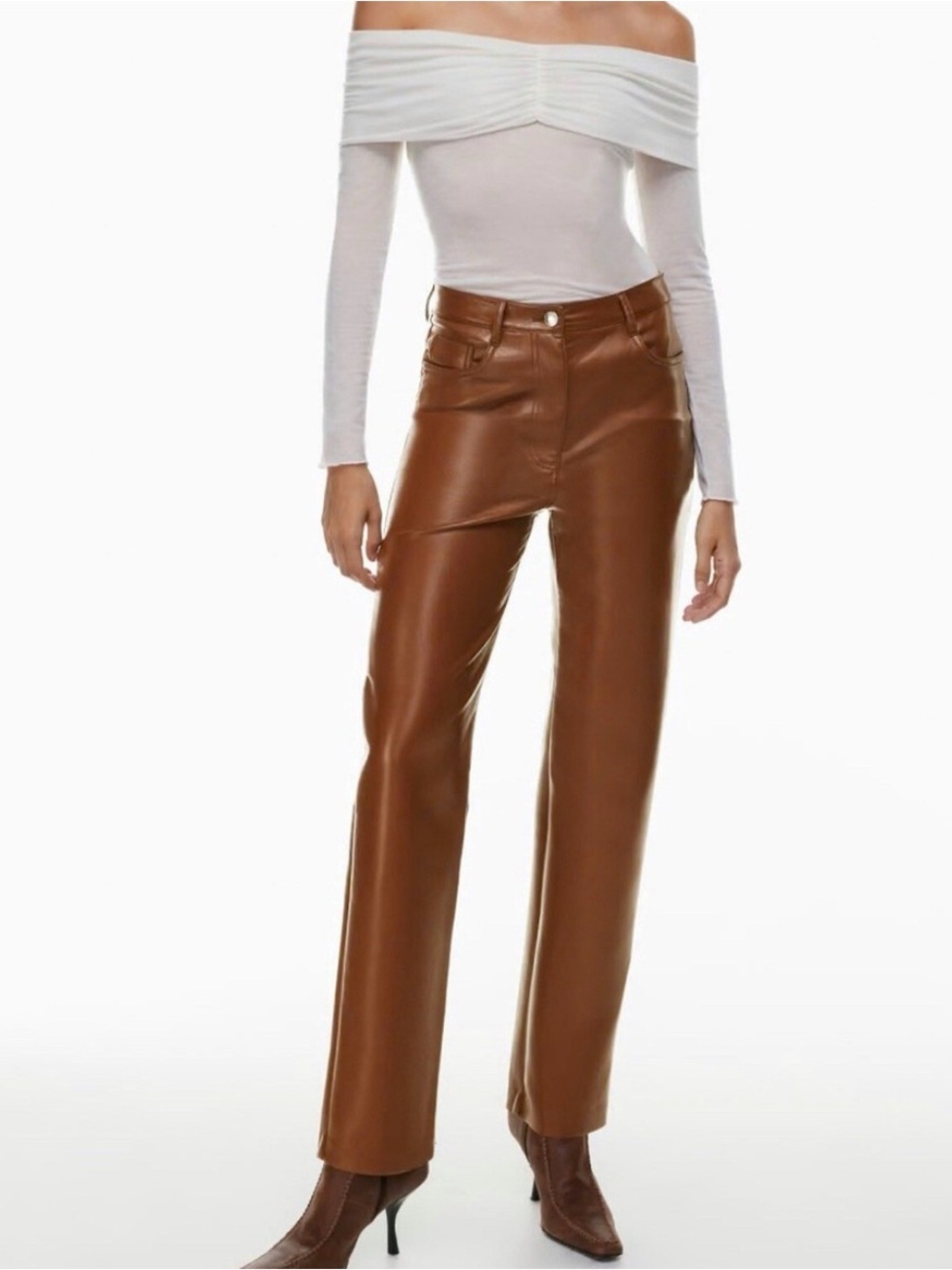 Aritzia Wilfred Brown Vegan Leather Pant High Rise Straight Leg Size 8